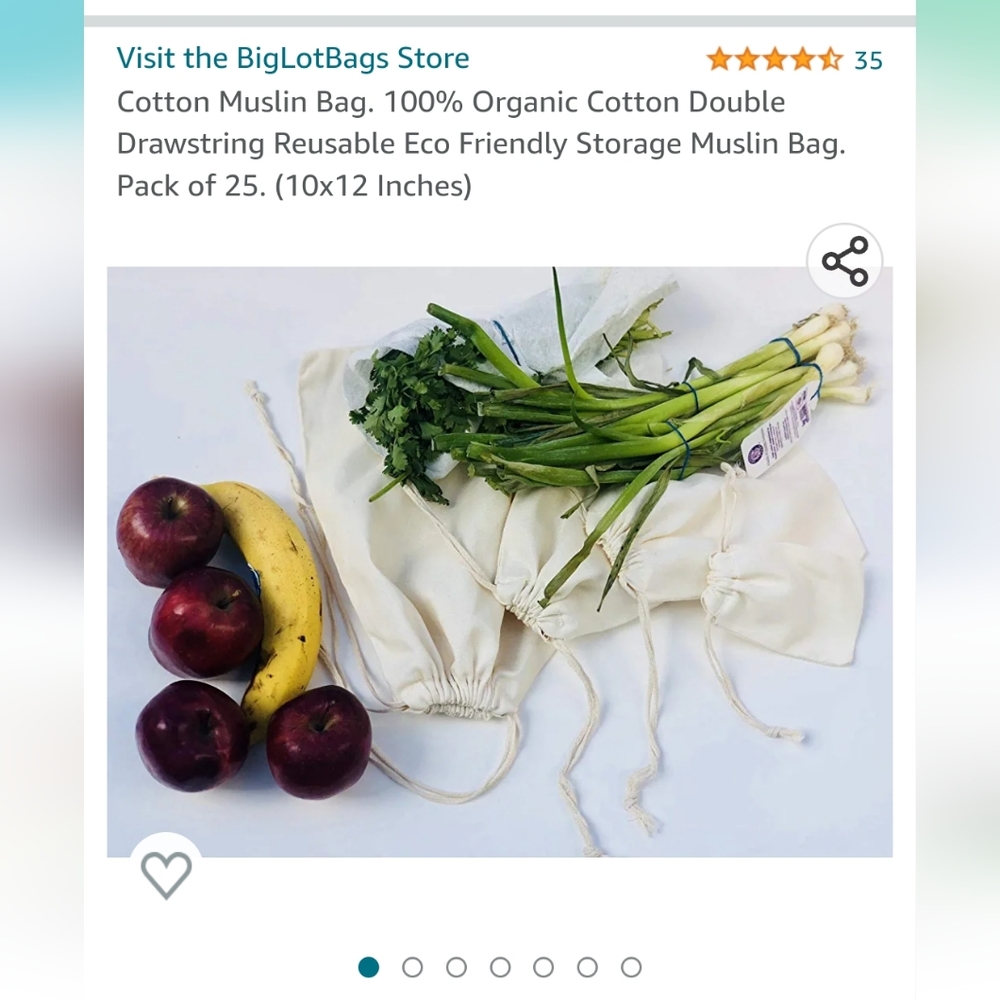 NEW 16 in Total Cotton Double Drawstring Muslin Bags; 10"x12"